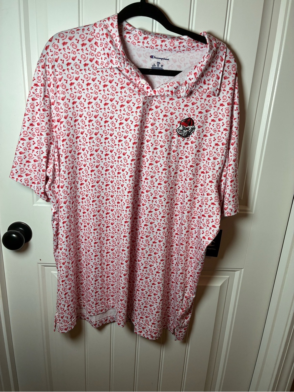 Champion Men’s White Polo with Pink All-Over Print